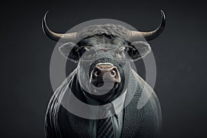 Buffalo wearing glasses and wearing a formal suit. ai generative