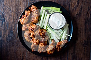 Buffalo Wings with Dip Sauce and Leek