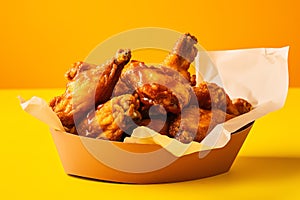 Buffalo Wings tasty fast food street food for take away on yellow background