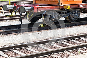 buffers container wagon railroad tracks sunny day photo