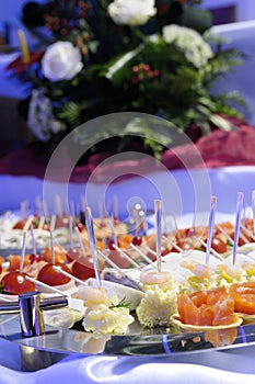 Buffet with different light snacks.