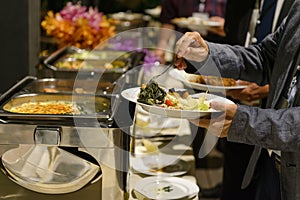Buffet dinner catering in party. Food and drink all you can eat Concept