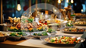 Buffet Dinner, Dining Food Celebration Party Concept. Generative Ai