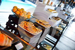 Buffet food in tropical resort. Breakfast. photo