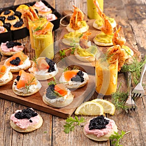 Buffet food with verrine and canape- festive table
