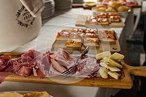 buffet lunch food prepared and displayed for self-service restaurants or aperitifs