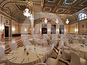 Buffet in a luxurious hallway