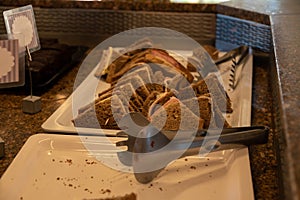 Buffet - Sandwiches on White Ceramic Trays. Fast Food at the Beach Cafe In Corfu, Greece. High quality photo