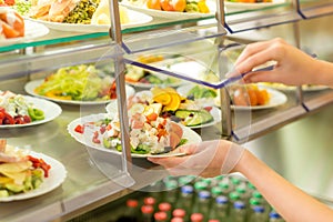 Buffet self service canteen display fresh salad