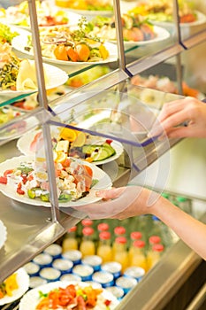 Buffet self service canteen display fresh salad