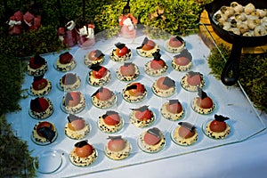 Buffet with snacks decorated in rustic style.