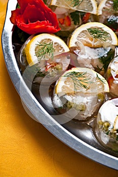 Buffet style fish and vegetables