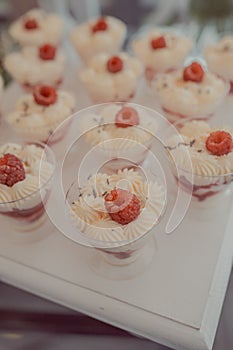 Buffet of sweets at the wedding table