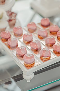 Buffet of sweets at the wedding table