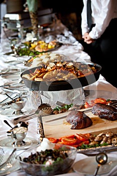 A buffet table