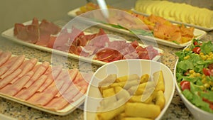 Buffet Table Ready For Breakfast Meal