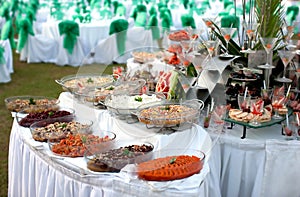 Buffet table with seafood