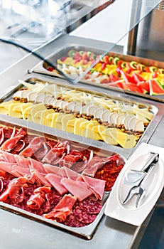 Buffet trays with a various delicious appetisers