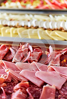 Buffet trays with a various delicious appetisers