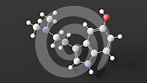 bufotenin molecule, molecular structure, tryptamine derivative, ball and stick 3d model, structural chemical formula with colored photo