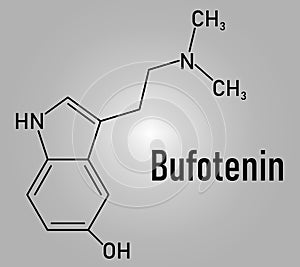 Bufotenin molecule. Tryptamine present in several psychedelic toads. Skeletal formula.