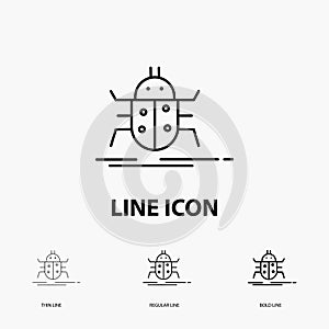 Bug, bugs, insect, testing, virus Icon in Thin, Regular and Bold Line Style. Vector illustration
