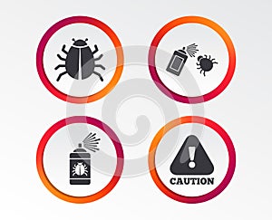 Bug disinfection signs. Caution attention icon.