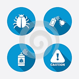 Bug disinfection signs. Caution attention icon
