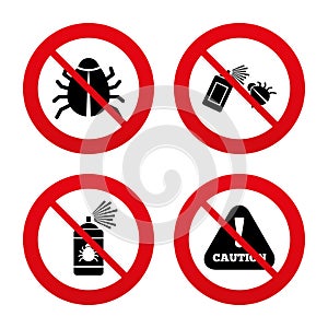 Bug disinfection signs. Caution attention icon