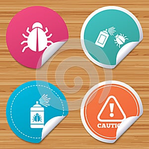 Bug disinfection signs. Caution attention icon.