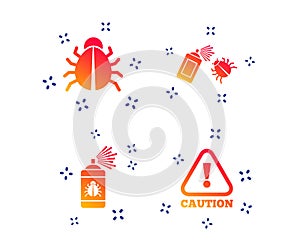 Bug disinfection signs. Caution attention icon. Vector