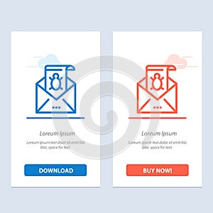Bug, Emails, Email, Malware, Spam, Threat, Virus  Blue and Red Download and Buy Now web Widget Card Template