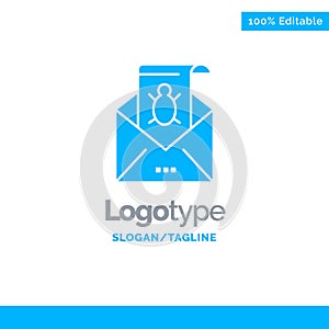 Bug, Emails, Email, Malware, Spam, Threat, Virus Blue Solid Logo Template. Place for Tagline
