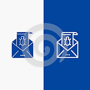 Bug, Emails, Email, Malware, Spam, Threat, Virus Line and Glyph Solid icon Blue banner Line and Glyph Solid icon Blue banner