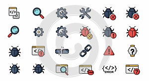 Bug Fixing and Web Development Icons Set