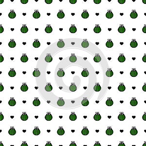 Bug green and black hearts seamless vector pattern