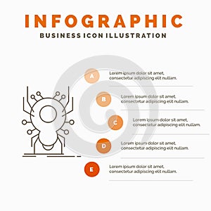 Bug, insect, spider, virus, App Infographics Template for Website and Presentation. Line Gray icon with Orange infographic style