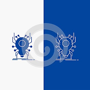 Bug, insect, spider, virus, App Line and Glyph web Button in Blue color Vertical Banner for UI and UX, website or mobile