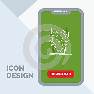 Bug, insect, spider, virus, App Line Icon in Mobile for Download Page