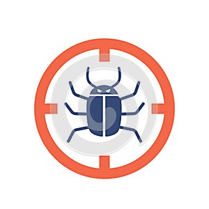 Bug inside of Red Circle Isolated on White Background. Hacker Attack, Virus, Malware Attention, Pest Control Symbol