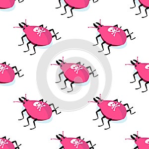 Bug isometric icon seamless pattern. Virus symbol.