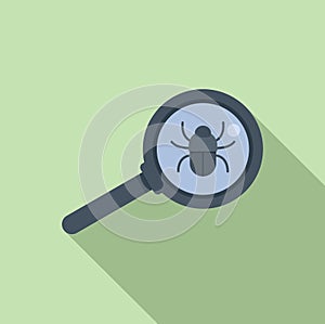 Bug magnifier icon flat vector. Hacker error