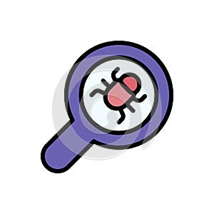 Bug magnifier icon. Simple color with outline vector elements of hacks icons for ui and ux, website or mobile application