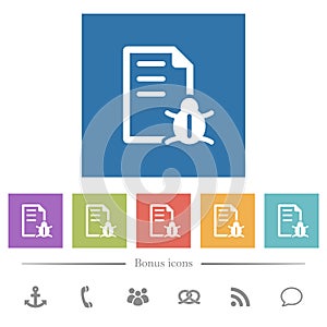 Bug report flat white icons in square backgrounds