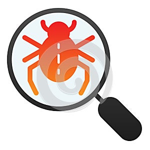 Bug searching flat icon. Magnifying glass and beetle color icons in trendy flat style. Computer virus gradient style