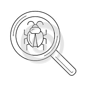 Bug searching line icon.