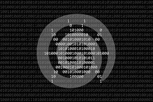 Bug silhouette composed from 0 and 1 digits over binary code surface