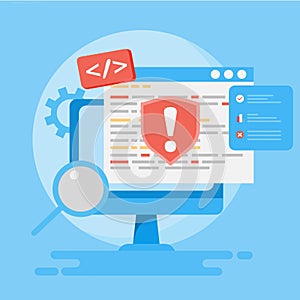 Bug Testing Concepts. Coding Debugging with AI. Code automation testing. Software development, control and debugging.