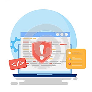 Bug Testing Concepts. Coding Debugging with AI. Code automation testing. Software development, control and debugging.