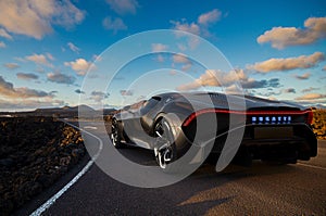 Bugatti La Voiture Noire on a desert road